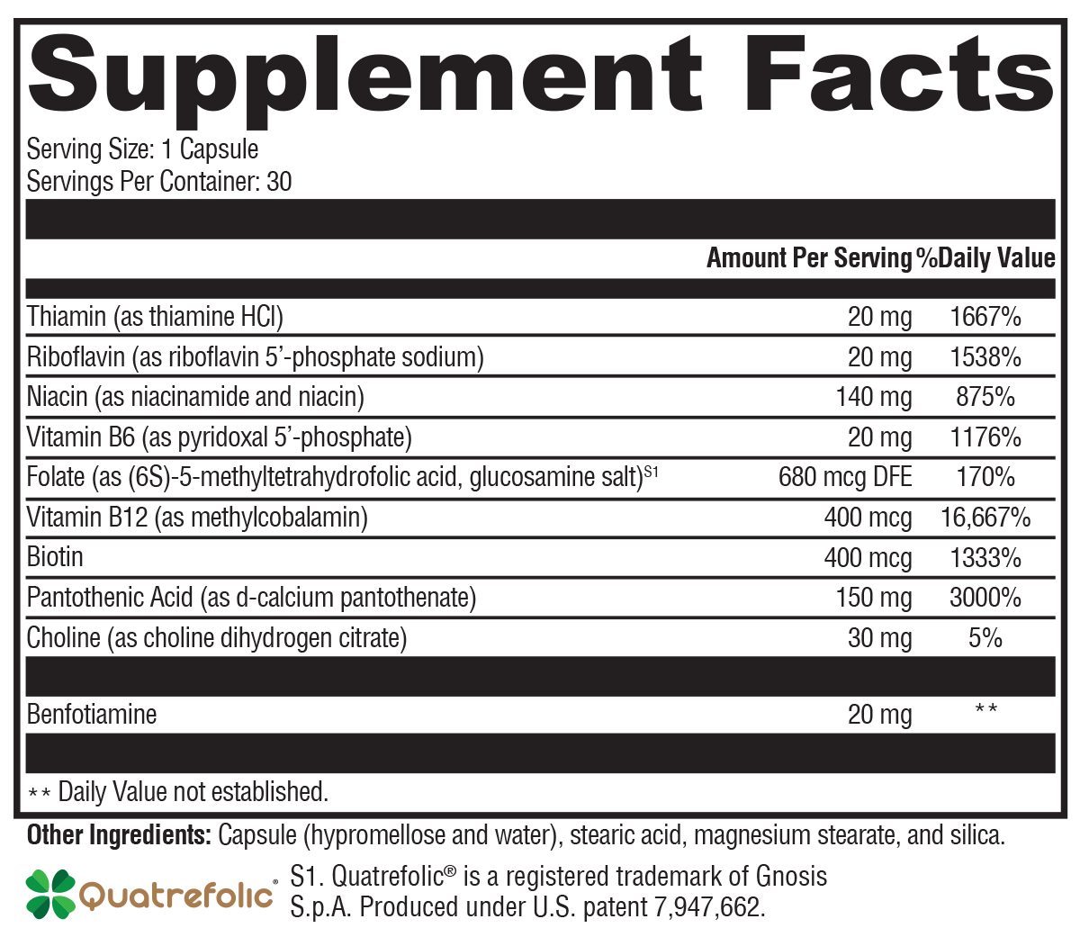 B Activ® 30 Capsules Supplement Facts