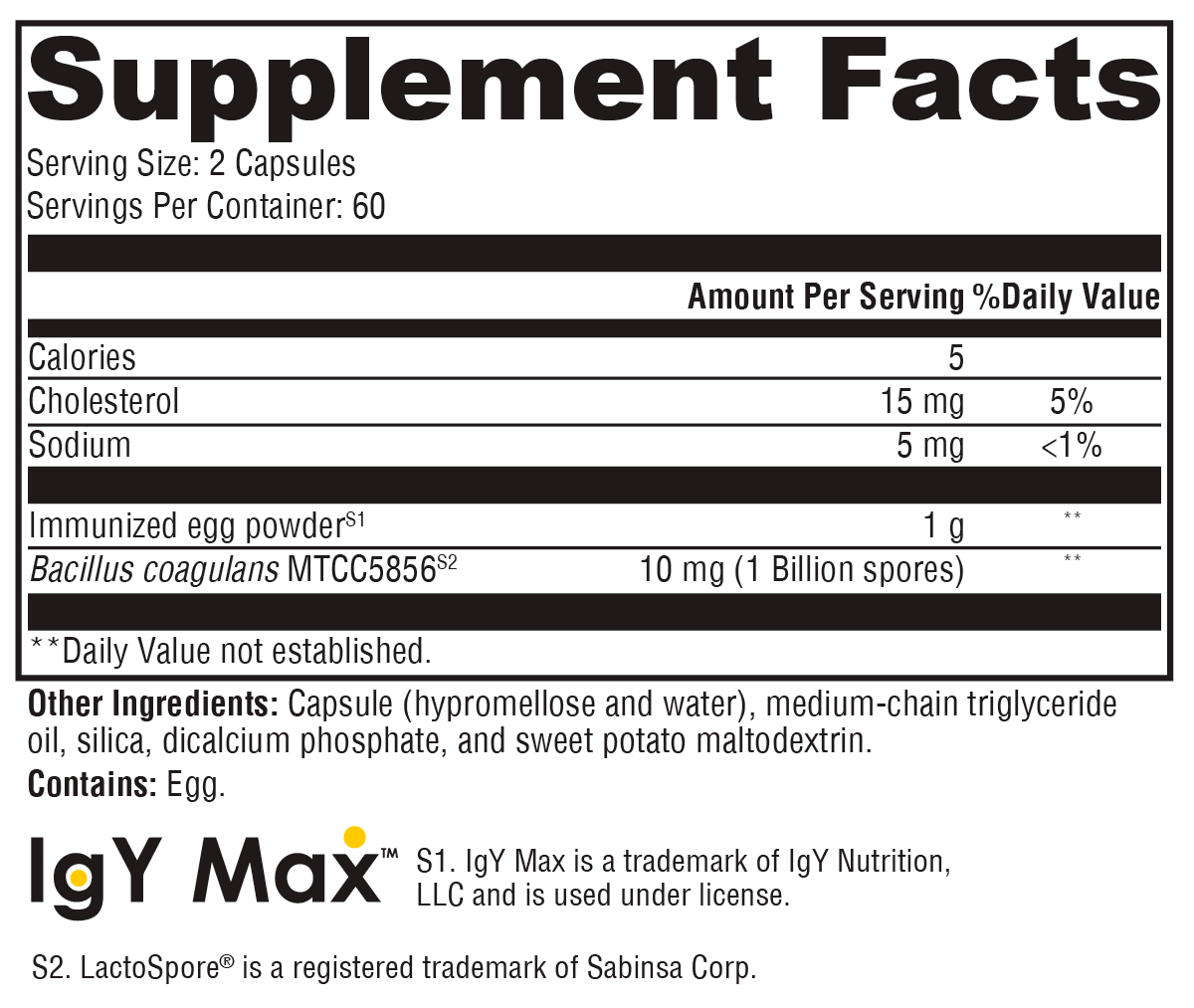 ProbioMax® IG 26 120 Capsules Supplement Facts