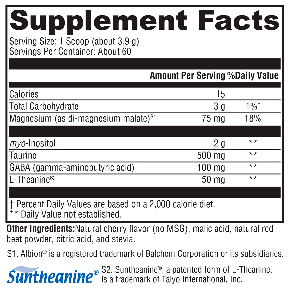 RelaxMax® Cherry 60 Servings Supplement Facts