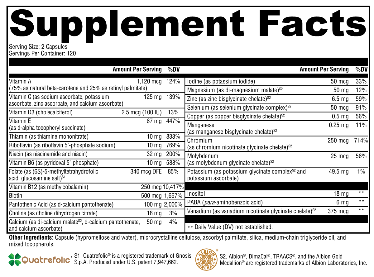 ActivNutrients® without Iron 240 Capsules Supplement Facts