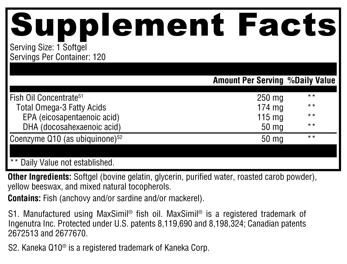 CoQmax™ Omega 50 mg 120 Softgels Supplement Facts