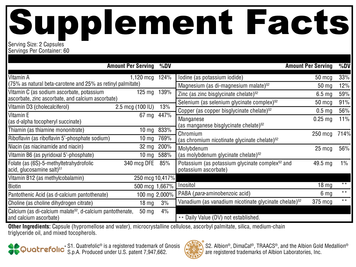 ActivNutrients® without Iron 120 Capsules Supplement Facts