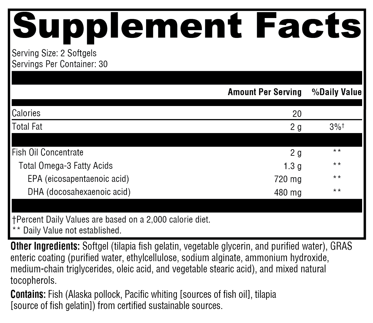 OmegaPure 600 EC™ 60 Softgels Supplement Facts