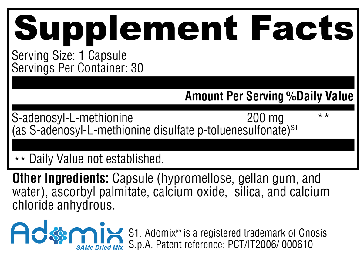 SAM-e 30 Capsules Supplement Facts