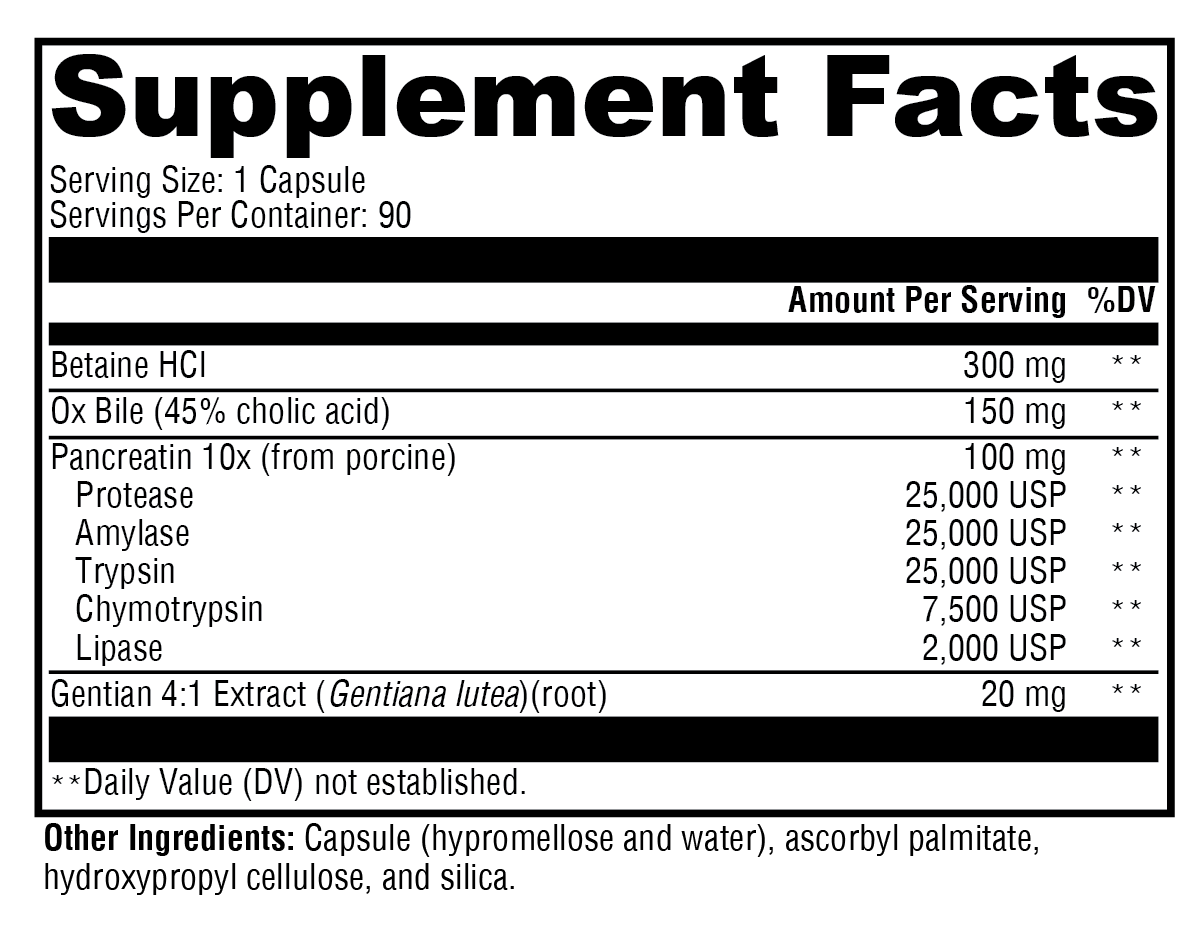 XymoZyme® HCL 90 Capsules Supplement Facts