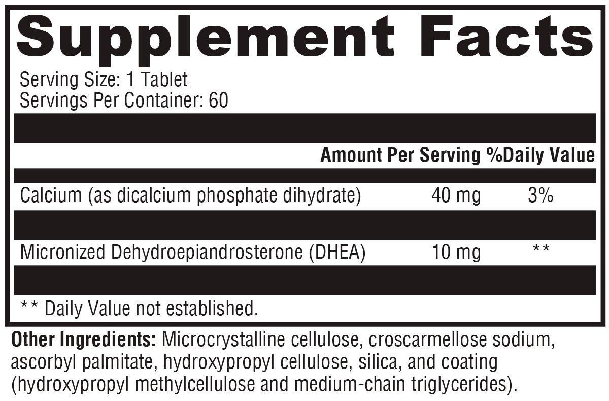 DHEA Micronized 10mg 60 Tablets Supplement Facts
