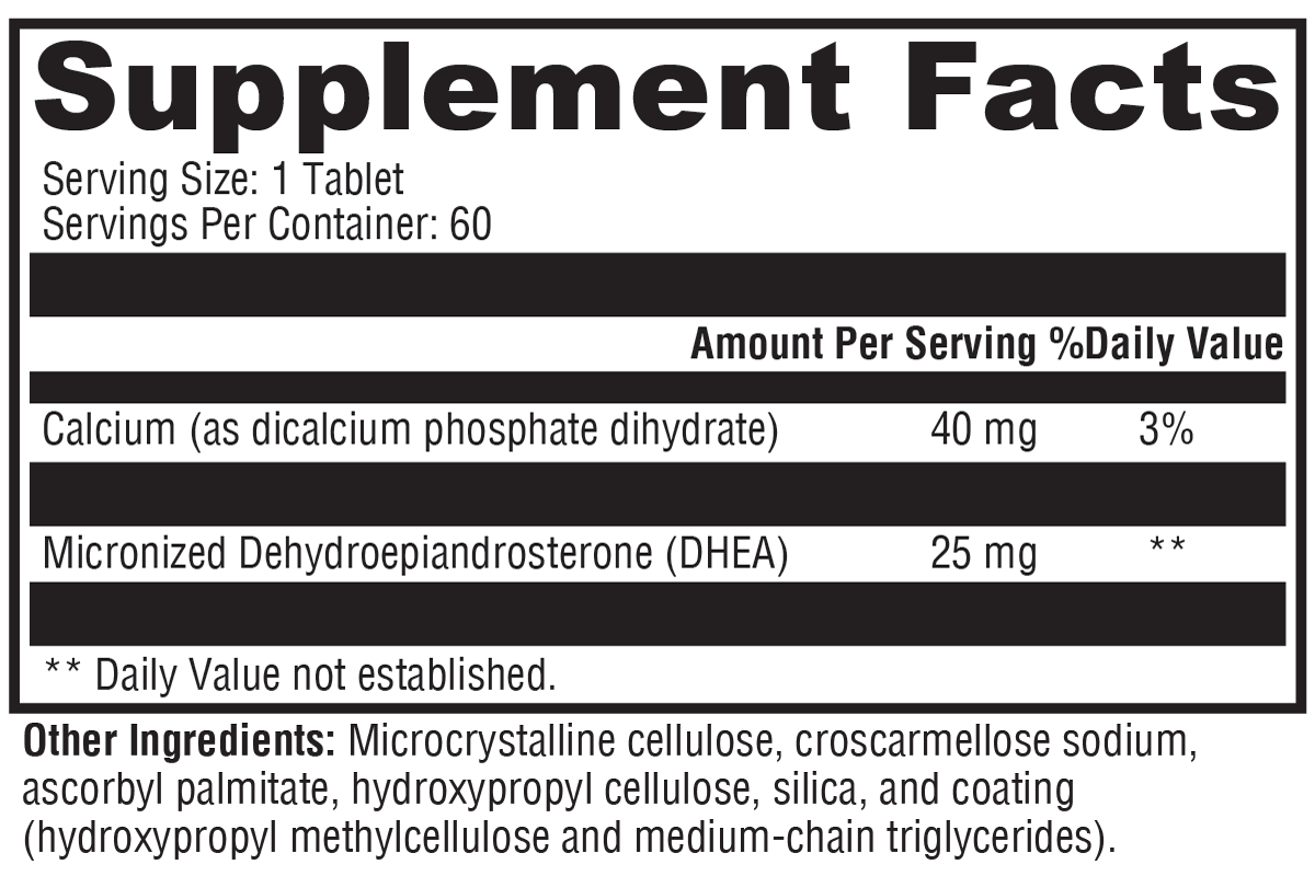 DHEA Micronized 25mg 60 Tablets Supplement Facts