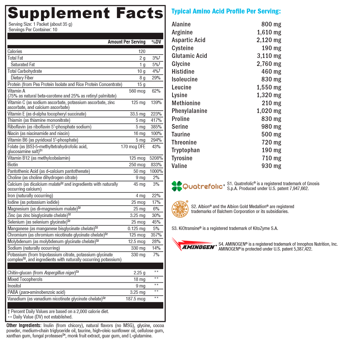 FIT Lean Food Complete Dutch Chocolate 10 Servings Supplement Facts