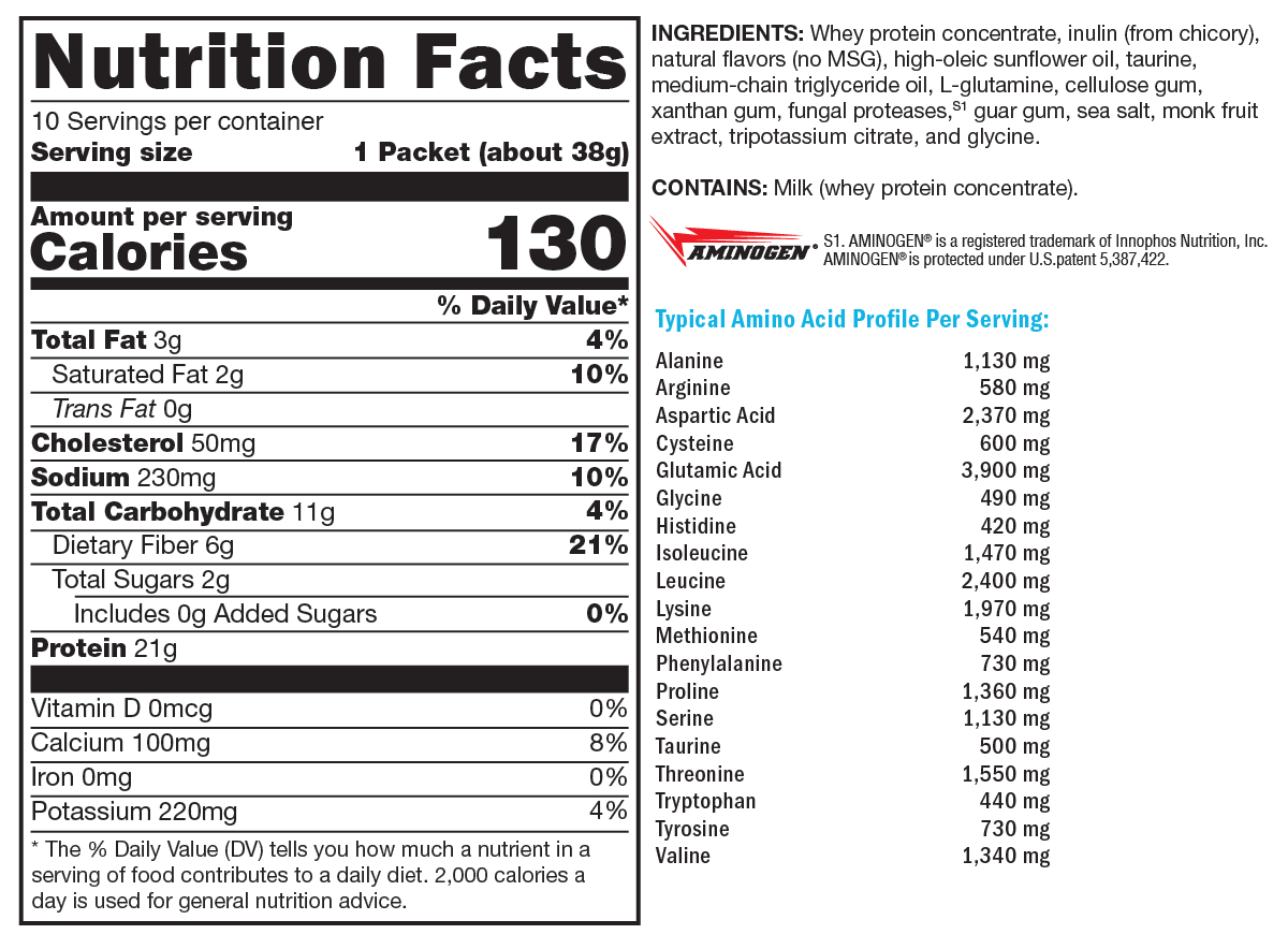 FIT Lean Food Whey Vanilla Delight 10 Servings Supplement Facts