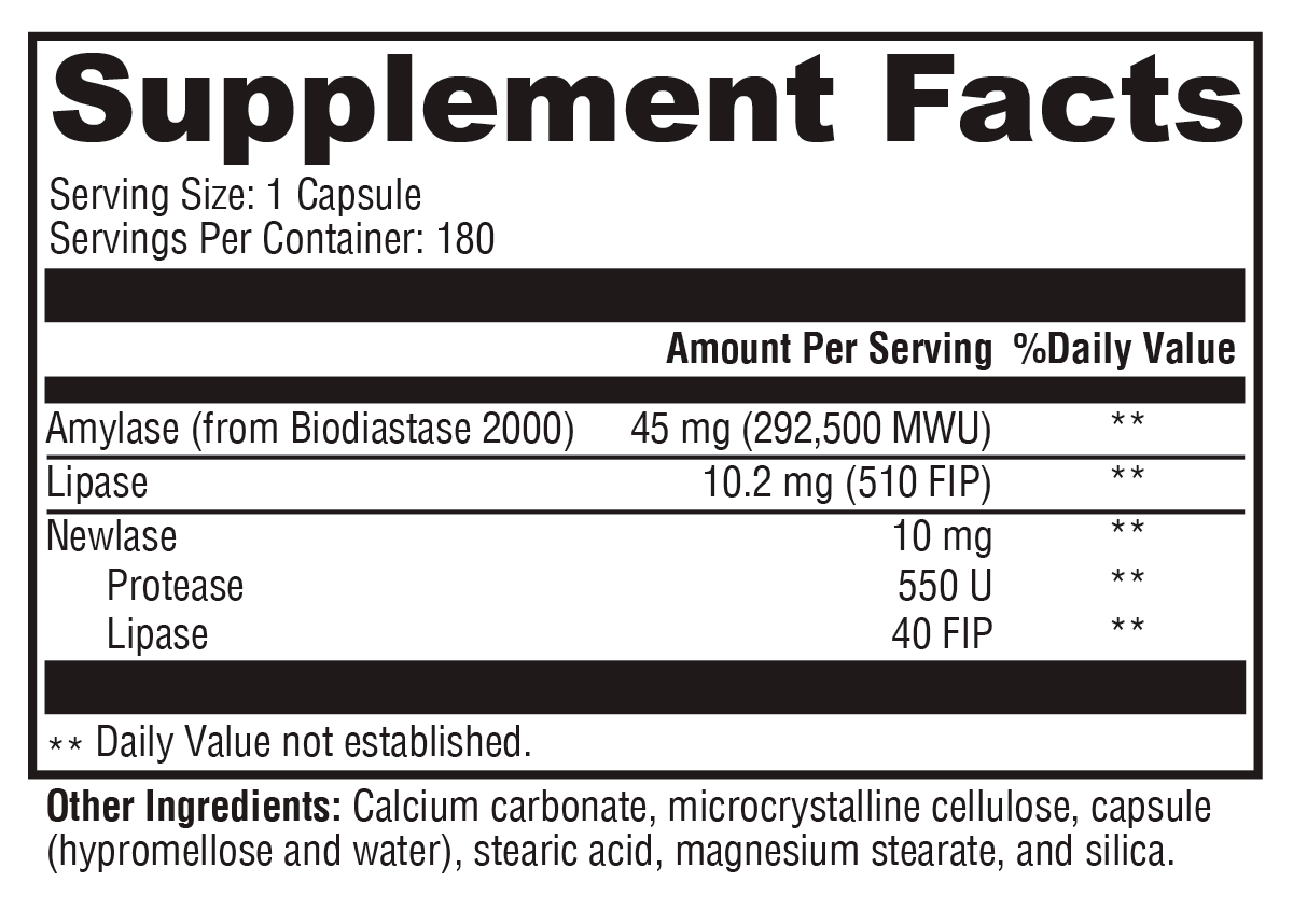 PanXyme pH™ 180 Capsules Supplement Facts