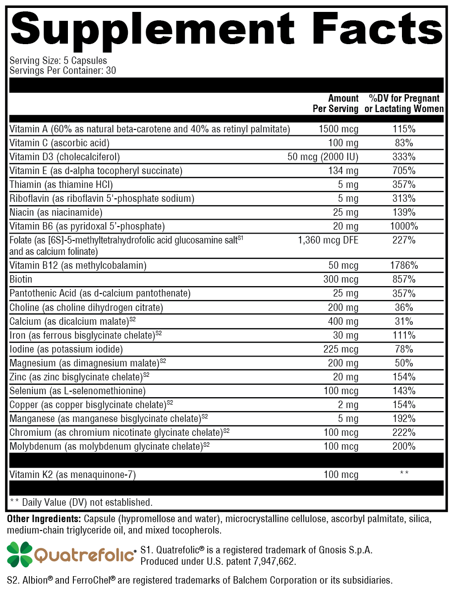 Prenatal Essentials 150 Capsules Supplement Facts