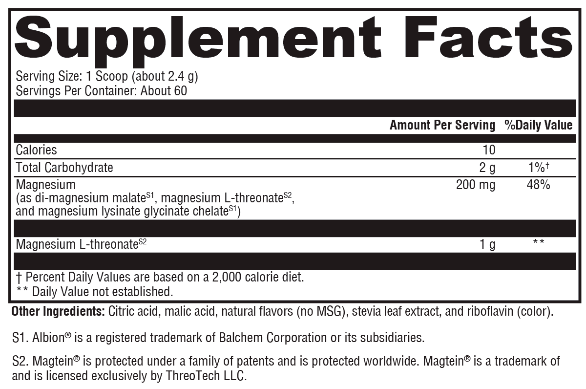 OptiMag® Neuro Lemon-Lime 60 Servings Supplement Facts