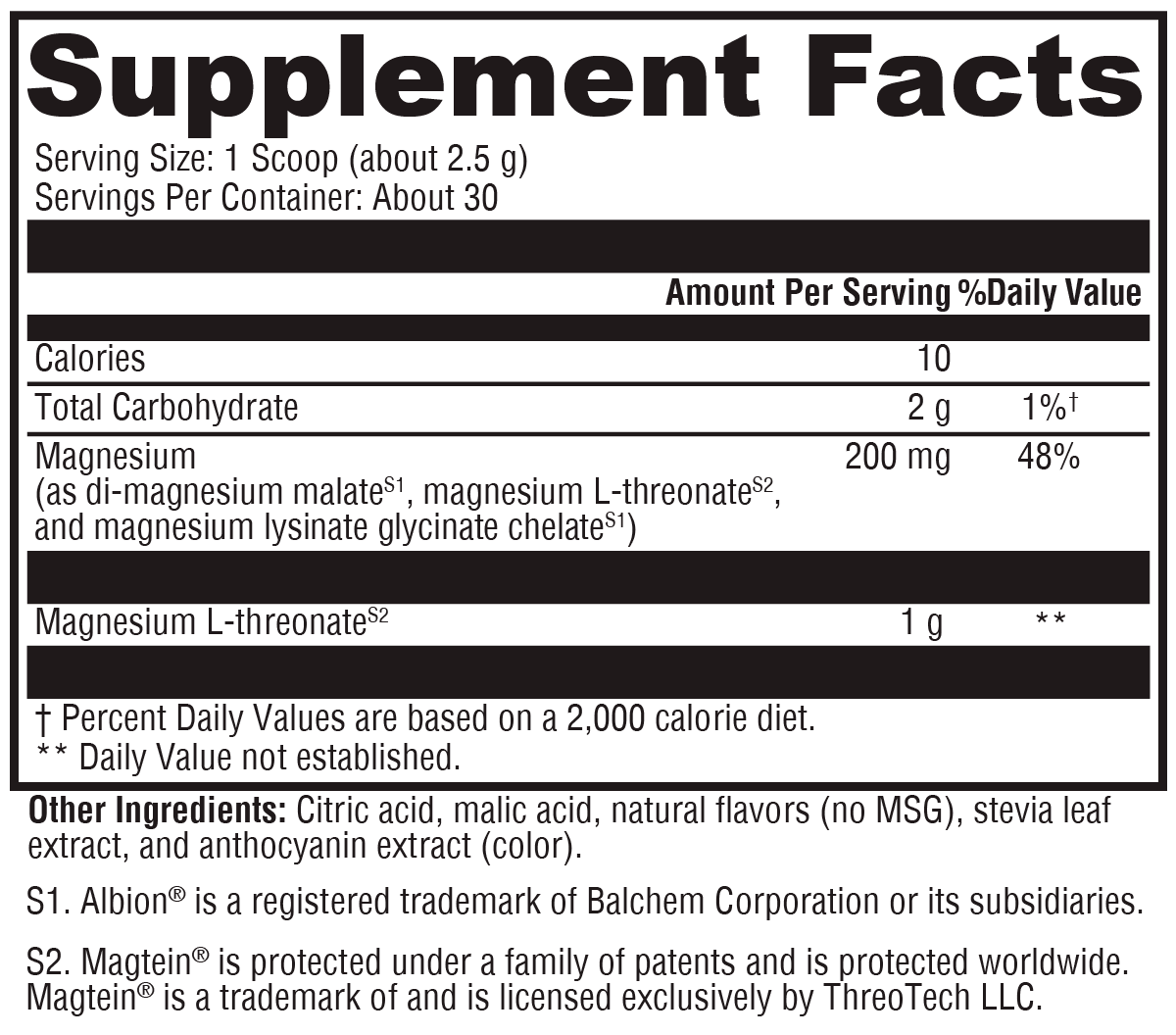 OptiMag® Neuro Mixed Berry 30 Servings Supplement Facts