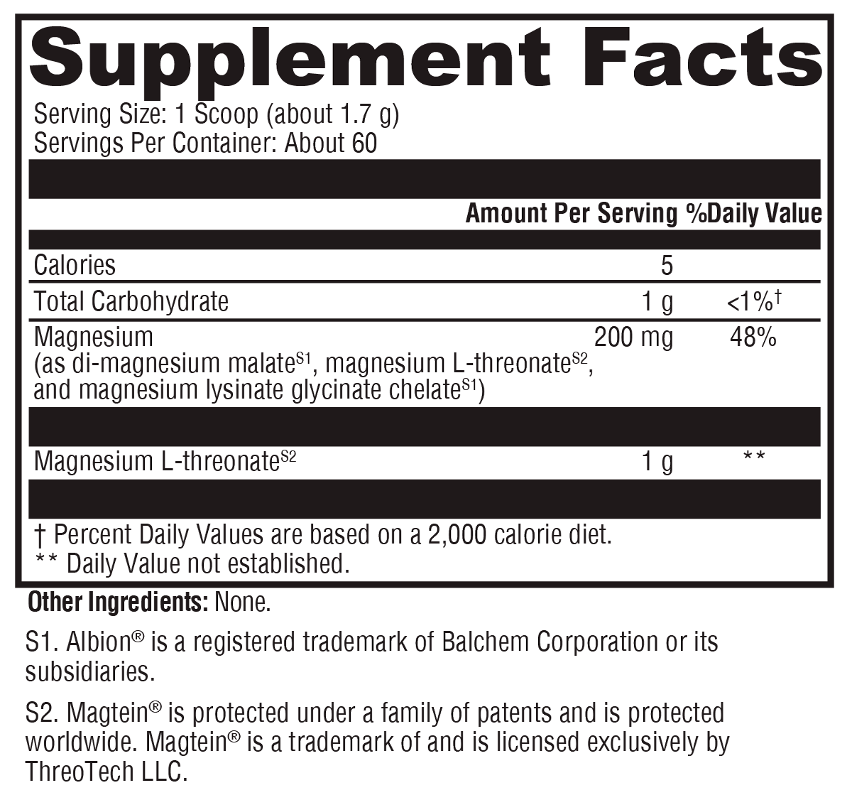 OptiMag® Neuro Unflavored 60 Servings Supplement Facts